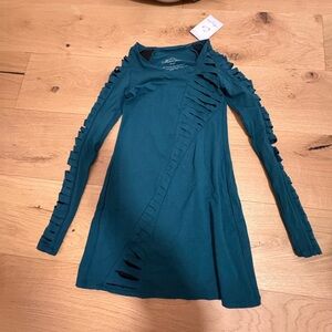 Teal Long Sleeve Dress with Cutout Design